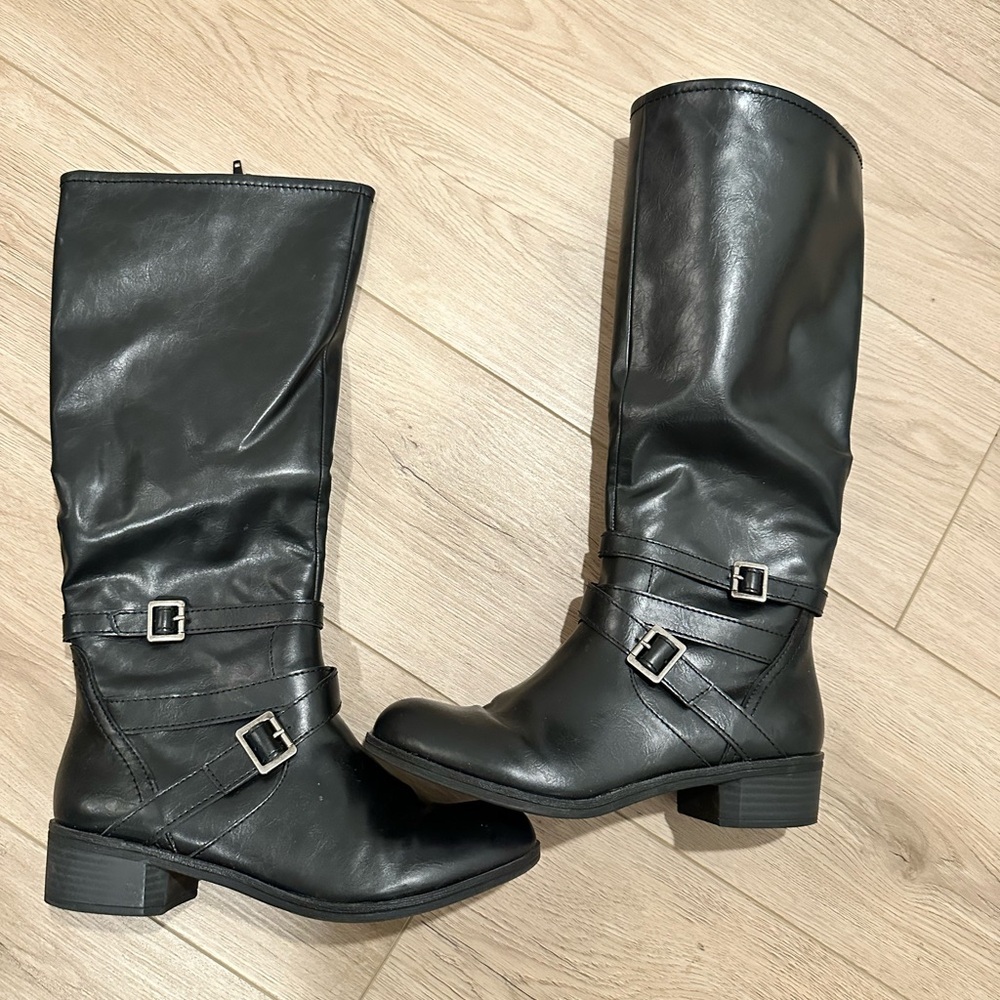 Black Leather Knee-High Boots